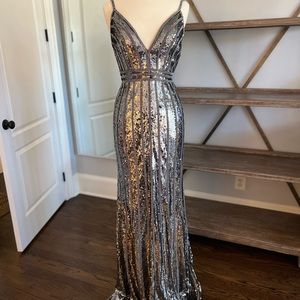 Jovani Gunmetal Sparkle Gown